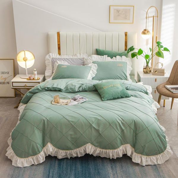 Sets de ropa de cama verdes con volantes blancos Conjunto de cubierta de edificio de princesa de lujo