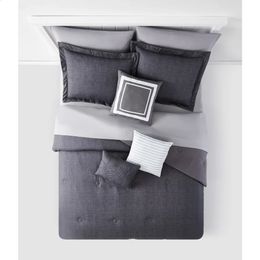 Ensembles de literie gris 10 pièces lit dans un sac ensemble de couette avec draps Queen 231118