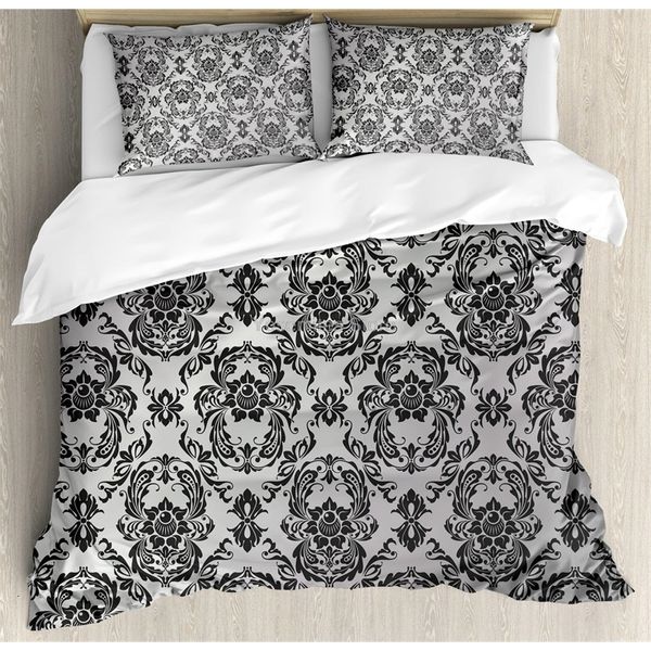 Juegos de ropa de cama Juego de funda nórdica gris Detalle de estilo barroco clásico Motivos europeos Arte temático del viejo mundo occidental Decorativo 3 piezas 230210