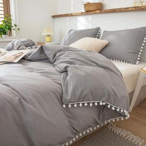 Ensembles de literie Set Gris Grey Grey Pom Couverture