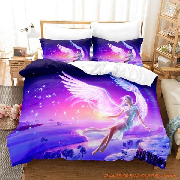 Ensembles de literie ange gardien ensemble dessin animé Anime trois pièces adulte enfant chambre housse de couette 3D fantaisie lit toutes saisons