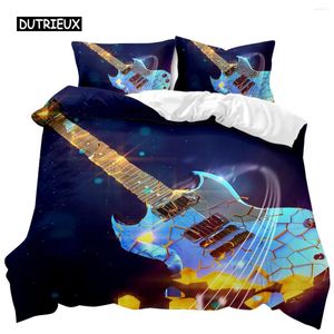 Ensemble de literie coquette de couette de guitare ensemble de music-hop hop hop hippie courtepointe bleu polyester pour adolescent