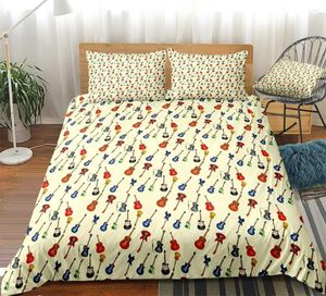 Beddengoed sets gitaar dekbedovertrek set gele muziek microfiber cartoon bed voor jongens meisjes kinderen bedden bedden