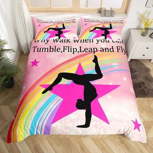 Ensemble de literie Gymnastique Lovers de danse Couverture de couette KingwaterColor Butterfly Star Sky Libert Set 3PCSSilHouette Rainbow Graffiti Quilt Cover J240507