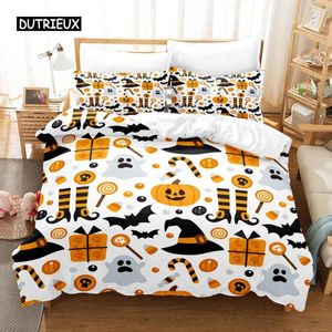 Beddengoed sets Halloween dekbedovertrek cartoon pompoen pompoen twin dekter lantaarn set polyester spook quilt voor kinderen jongens meisjes