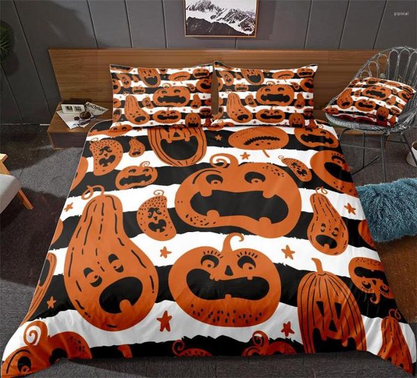 Juegos de cama de ropa de cama Halloween Pumpki Drumbunda Juego de fondo de fondo blanco y negro Camas de textiles para el hogar Microfibra para niños Niños