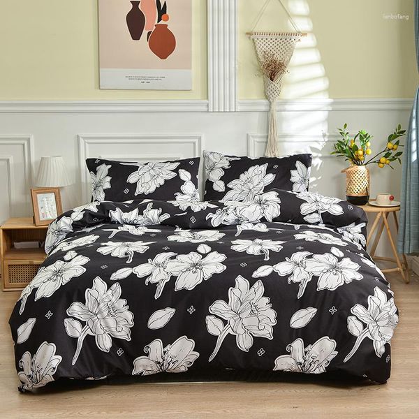 Conjuntos de ropa de cama Funda nórdica con estampado de flores pintadas a mano 228x264 con funda de almohada Juego de estilo de moda Edredón 220x240/200x200