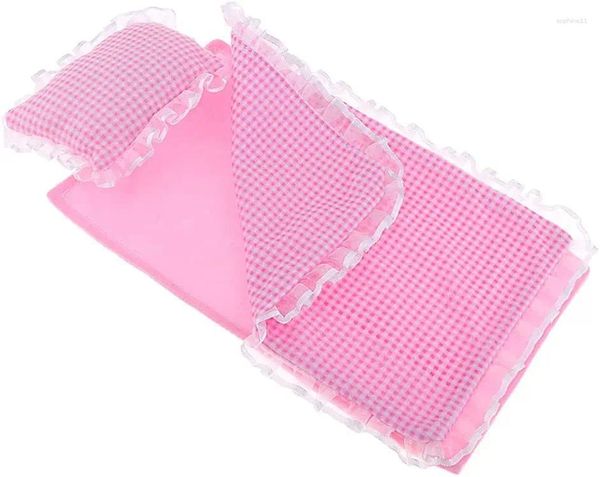 Sets de ropa de cama a mano rosa rosa rosa con almohada de edredón y hoja para muñecas mellchan