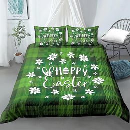 Sets de ropa de cama Feliz Pascua Patron FELIZ Patrón de colchas de colchas para el edredón de dormitorio de casa con decoración del festival de las almohadas