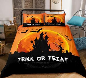 Juegos de cama Happy Halloween Set Black Castle Funda nórdica Decoración para el hogar Ropa de cama naranja Textiles 3 piezas