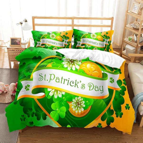 Conjuntos de ropa de cama Happy St Patrick's Day Vivet Cover Set Plant Clover Clover Green Lucky Leaf Edredón de hojas botánicas Cama