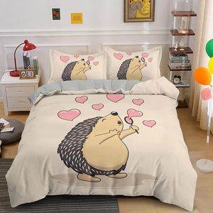 Beddengoedsets Egel Dekbedovertrek Paddestoel Voor Jongens Tieners Leuke Cartoon Wild Dier Dennenappel Boom Blad Quilt Herfstbladeren Kamer Decor