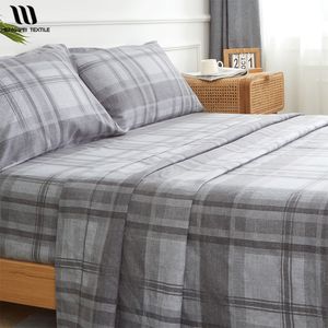 Juegos de ropa de cama Juego de sábanas HENGWEI Sábana plana tamaño king Sábana ajustable Funda de almohada Ropa de cama a cuadros gris Funda de colchón 90 gramos Juego de cama suave 230227