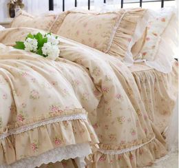 Bettwäsche-Sets, hochwertiges amerikanisches Blumen-Set, luxuriöse ägyptische Baumwolle, elegante Rüschen, Spitze, Bettbezug, Bettrock, Tagesdecke, Kissenbezüge