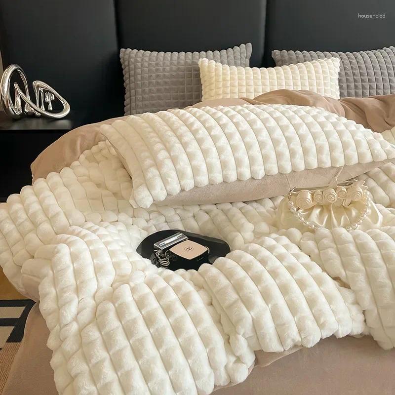 Sängkläder sätter high-end konstgjord kanin sammet höst vinter set varm mysig värme täcke täckning klass en mjuk plysch täcke