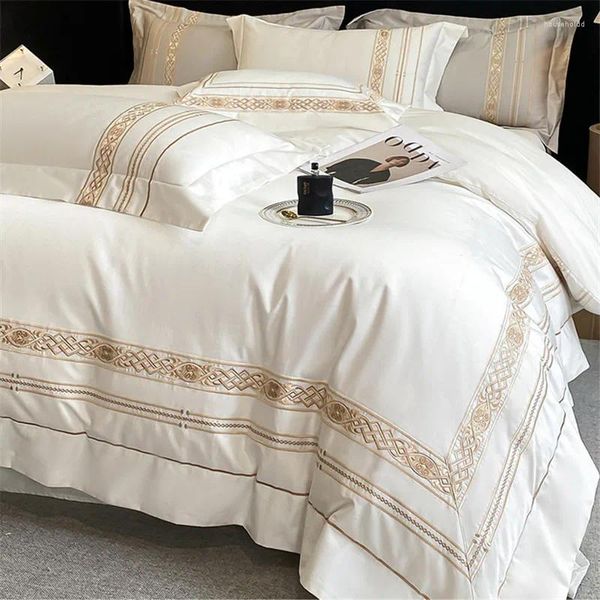 Ensembles de literie haut de gamme ELS Set Luxury Cotton Golden Royn Royal Brodery Discette Couvrette de lit ajustée en taquets de lit ajusté