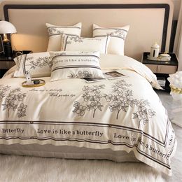 Juegos de cama de gama alta de estilo francés bordado de algodón puro conjunto de lujo 100s funda nórdica de grapas largas fundas de manta Queen 221206