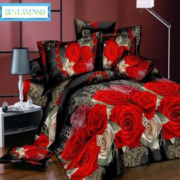 Ensembles de literie Haute Qualité 3d Ensemble De Luxe Rose Fleur tigre loup King Size Housse De Couette Taies D'oreiller Lit Vêtements Adulte Ropa De Cama 230609