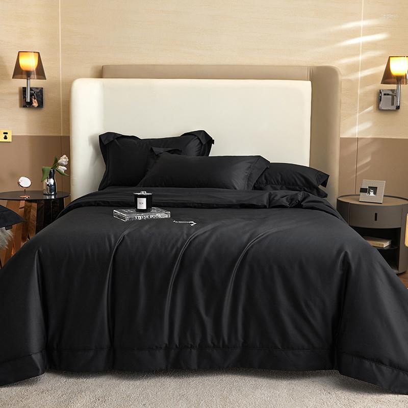 Juegos de cama de alta calidad Blcak 1400TC algodón egipcio juego de lujo suave y sedoso Color sólido funda nórdica plana/sábana ajustada funda de almohada