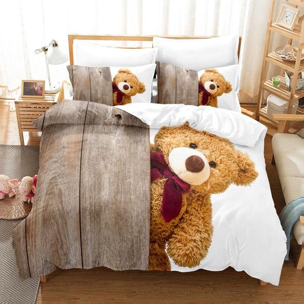 Conjuntos de ropa de cama de alta calidad con bonitos dibujos de oso de peluche, juego de ropa de cama para niños, ropa de cama de animales en 3D, funda nórdica de tamaño doble