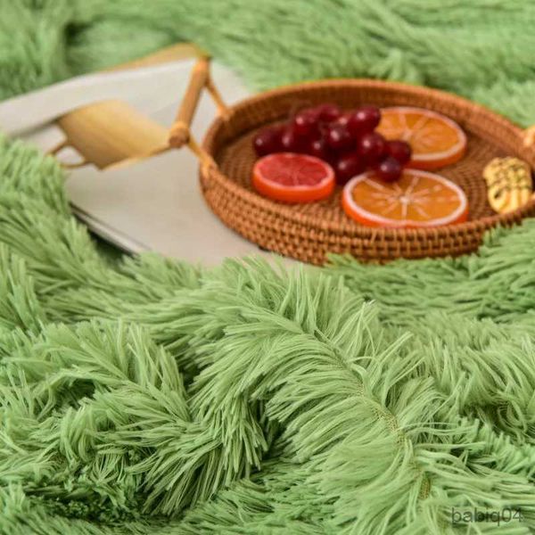 Juegos de cama Juego de cama de pelo largo de alta calidad, funda nórdica de lana de terciopelo de franela de visón verde, ropa de cama gruesa y cálida para el hogar, Sábana de cojín de corazón 3/4