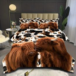 Juegos de ropa de cama con estampado de vacas de tierras altas set de microfibra lavable suave y cómoda cubierta nórdica para la habitación del dormitorio