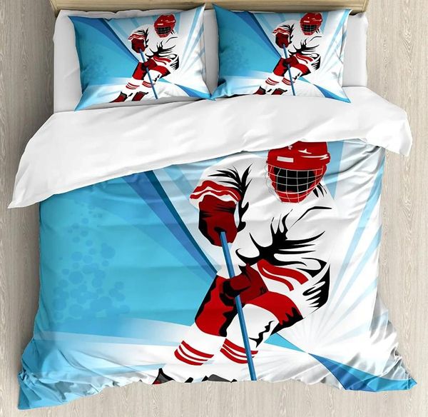 Ensembles de literie Ensemble de hockey pour lit de chambre à coucher Joueur à la maison fait un fort S sur le but Rival Il Housse de couette Taie d'oreiller