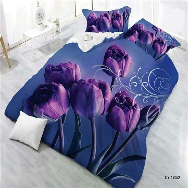 Sets de ropa de cama Decoración del hogar 4 piezas de gran tamaño Juego de rosas 3D Ros