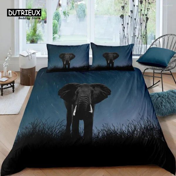 Ensembles de literie Home Living Luxe 3D Éléphant d'Afrique Ensemble Housse de couette Taie d'oreiller Enfants Reine et Roi Taille UE/US/AU/UK