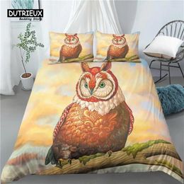 Beddengoed Sets Home Living Luxe 3D Uil Print 2/3 Stuks Comfortabele Dekbedovertrek Kussensloop Koningin En Koning EU/US/AU Size