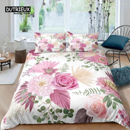 Conjuntos de ropa de cama Home Living Luxury 3D Pink Flower Set Funda nórdica para niños Funda de almohada Rose Queen y King Tamaño UE / EE. UU. / AU / Reino Unido
