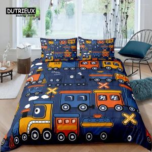 Ensembles de literie Home Living Luxury 3D Train Set Locomotive Housse de couette Taie d'oreiller Queen et King EU / US / AU / UK Taille Couette