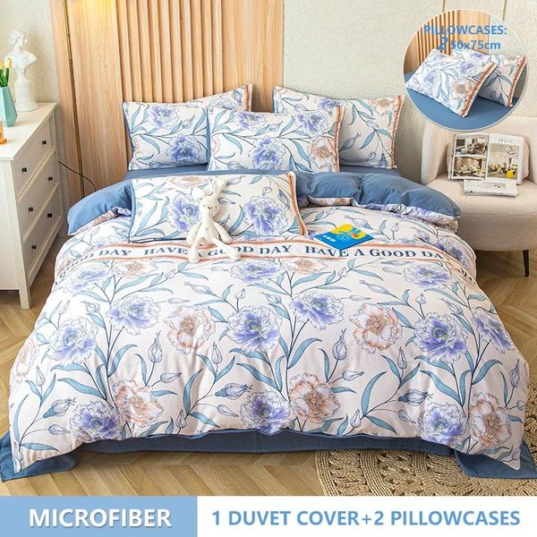 Conjuntos de ropa de cama Conjunto para el hogar 3 piezas 1 funda nórdica 2 fundas de almohada Proceso de lavado de microfibra Diseño de estampado floral Tamaño individual o doble