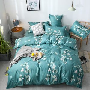 Beddengoed sets home Texile plaat kussengesomde baai set dekbedoverdeksel mode blauw bed volwassen beddengoed blad bedden met groen