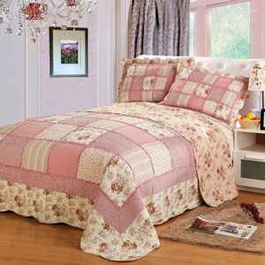 Conjuntos de ropa de cama Home Textile American Wash Algodón Patchwork acolchado acolchado Juego de colchas 3pcs Pastoral Floral King Size Capeta de cama de cama para doble