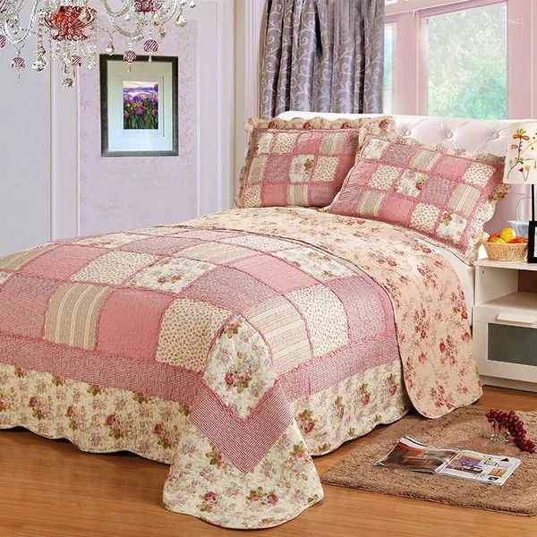 Ensemble de literie Textile American Wash Cotton Coton Patchwork Quilt Tend 3pcs Couverture de lit de lit de lit King Size Floral King Size pour double