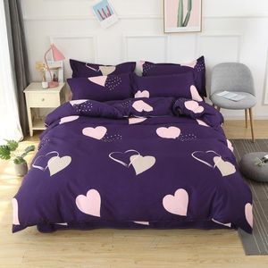 Ensembles de literie Textile à la maison Coeur Violet Housse de couette Motif végétal Drap de lit Taie d'oreiller Fille Enfant Adulte Garçon Ensemble King Queen Linge de lit complet Meilleure qualité