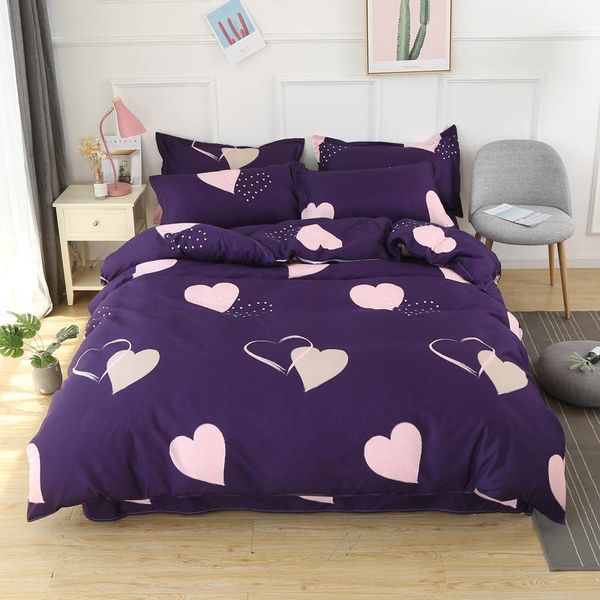 Sets de ropa de cama Home Textil Heart Purple Vivet Cover Patrón de planta Bedas de almohada de almohada Niña para niños Adulto Juego de rey rey con cama de cama completa mejor calidad