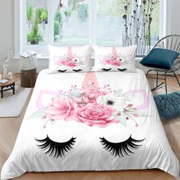 Conjuntos de ropa de cama Textiles para el hogar Lujo 3D Dibujos animados Unicornio Imprimir 2 3 unids Niños Funda nórdica Funda de almohada Conjunto Single Queen y King AU EU Tamaño de EE. UU. 230921