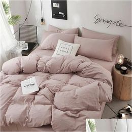 Ensembles de literie Home Textile Couleur unie Couette ER Taie d'oreiller Drap de lit Ab Side Quilt Boy Kid Teen Girl Linge Set King Queen Drop Deli Dhtbn