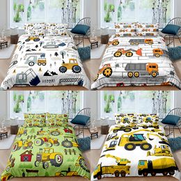 Juegos de cama Textiles para el hogar Juego de funda nórdica de tractor 3D de lujo Funda de almohada Niños AU EU UK US Queen y King Size 230802
