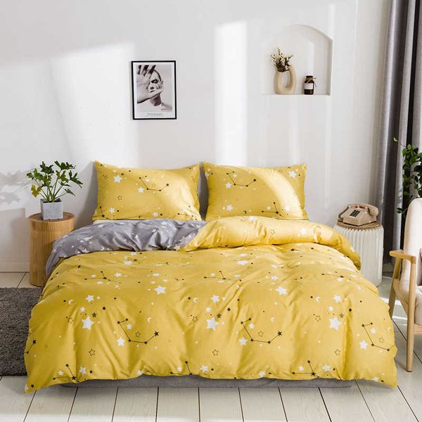 Ensembles de literie Textiles de maison Étoiles Motif Ensemble de literie jaune Lit double nordique AB Conception double face Housse de couette Reine Enfant Couettes Couverture Z0612