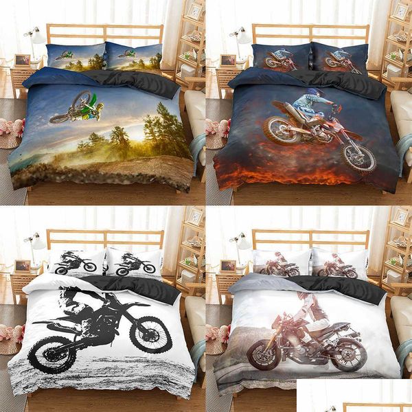 Conjuntos de ropa de cama Homesky Motocross Set para niños Adts Kids Off-Road Race Motocicleta Edredón Er Bed Single King Doble 2/3PCS Traje 210615 Drop Dhjmw