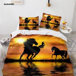 Beddengoed stelt Horse Galloping Series Home Textile 3D Digital Printing European and American Size Duvet Pillow Bushows 2/3PCS
