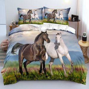 Ensembles de literie Chevaux imprimé housse de couette ensemble double pleine reine roi literie couette couvre-lit doux housse de couette taie d'oreiller animaux maison Textile 230908