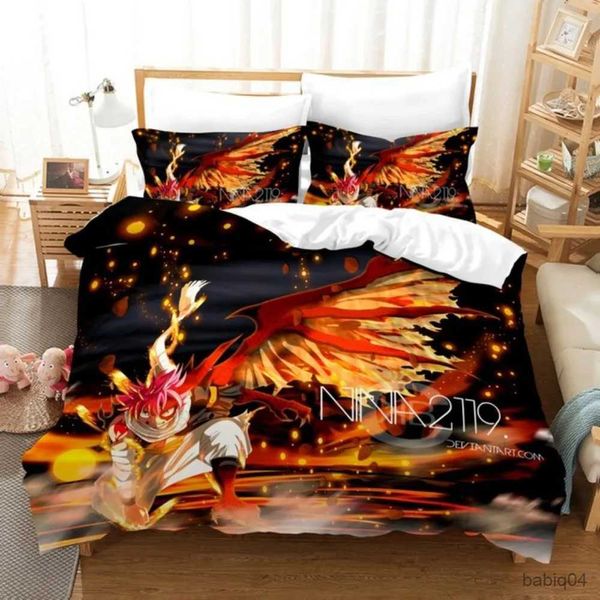 Juegos de ropa de cama Juego de cama Hot Fairy Tail con estampado 3D de Anime, colcha suave individual, doble, Queen, tamaño completo, funda nórdica, ropa de cama para adolescentes, niños y hombres