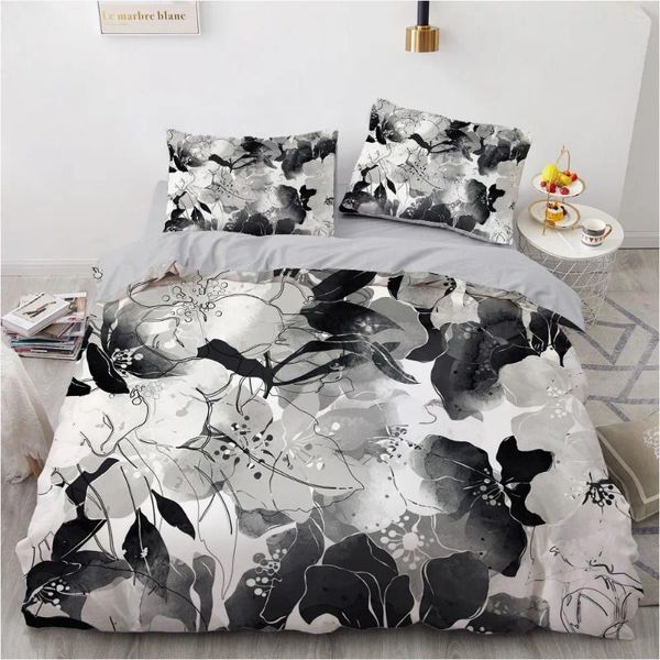 Juegos de cama pintura de tinta ropa de cama en blanco y negro cama duradera/cubierta de edredón nórdico size doble king de 203x230 cm para adultos