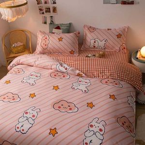 Ensembles de literie Ins mignon dessin animé ensemble de literie drap de lit ensemble drap plat housse de couette étuis lapin étoile mignon rose filles linge de lit Z0612