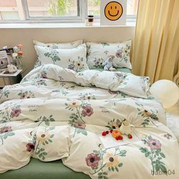 Ensembles de literie INS fleurs vertes housse de couette drap de lit double pleine reine taille ensemble de literie florale décor maison pour enfants filles
