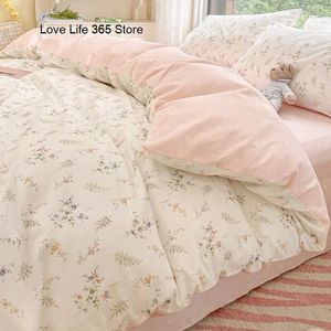 Ensembles de literie Ins rose fleurs ensemble drap plat housse de couette double pleine reine nordique lin garçon fille ensembles fleur cerise 231214